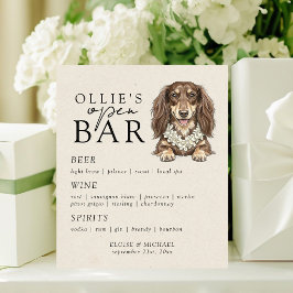 Tropisches Dachshund-Hochzeits-Open-Bar-Menü Sockelschild