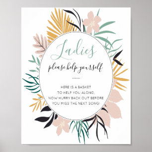 Tropisches Damenbadezimmer-Korb Hochzeitsschild Poster
