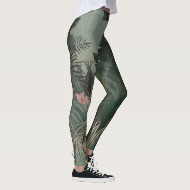 Tropisches Dschungel-Blume Rousseau-Gemälde Leggings (Rechts)