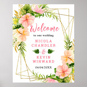 Tropisches Dschungel-Blumen-Hochzeits-Willkommenss Poster