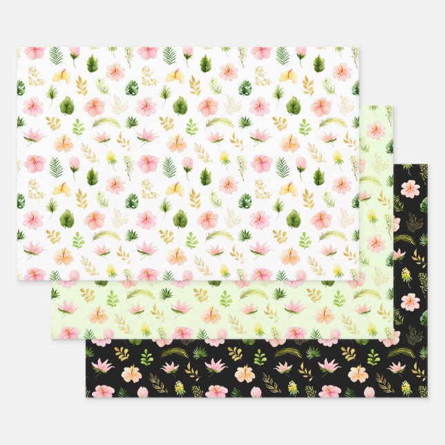 Tropisches Dschungel-Blumenmuster Geschenkpapier Set (Set)