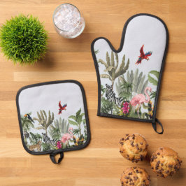 Tropisches Dschungel-Ofenhandschuh- und Topflappen Ofenhandschuh & Topflappen-Set