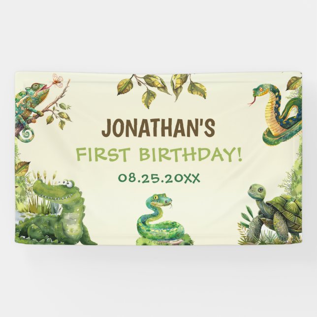 Tropisches Dschungel Reptile Kindergeburtstag Part Banner (Horizontal)