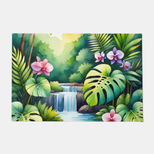 Tropisches Dschungel-Wasserfall-Orchideen-Paradies Fußmatte