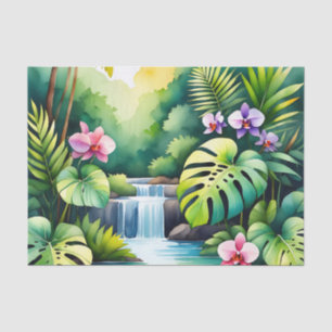 Tropisches Dschungel-Wasserfall-Orchideen-Paradies Seidenpapier