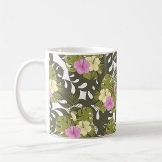 Tropisches Dschungelblätter- und Hibiskus-Muster Kaffeetasse