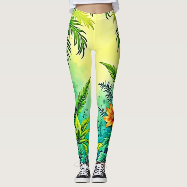 Tropisches Dschungelparadies Design Leggings (Vorderseite)