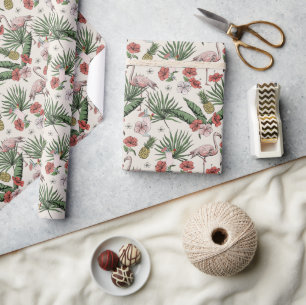 Tropisches Elfenbein-Flamingo-Blumenmuster Geschenkpapier