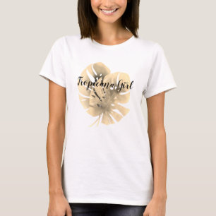 Tropisches exotisches Sepia-Beige-Monstera-Blätter T-Shirt