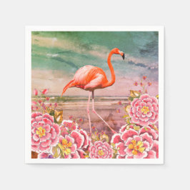 Tropisches Flamingo am Strand und orientalisch-ros Serviette