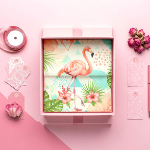 Tropisches Flamingo-Aquarell & Geometrisches Muste Seidenpapier