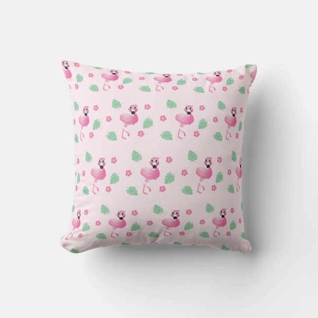 Tropisches Flamingo-Blume-Muster Pink Kissen (Vorderseite)