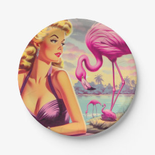 Tropisches Flamingo-Button Pappteller
