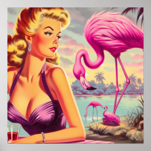 Tropisches Flamingo-Button Poster