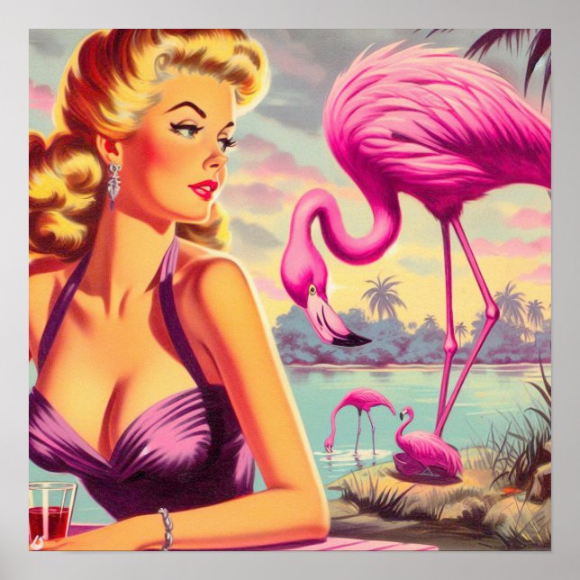 Tropisches Flamingo-Button Poster (Vorne)