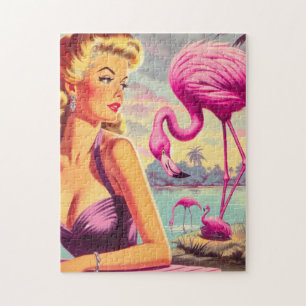 Tropisches Flamingo-Button Puzzle