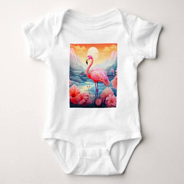 Tropisches Flamingo mit Blume Baby Strampler (Vorderseite)