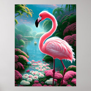 Tropisches Flamingo mit Blume Poster