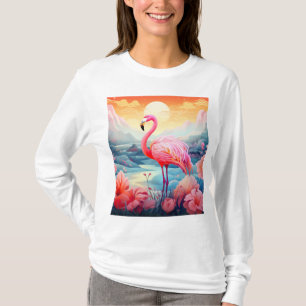 Tropisches Flamingo mit Blume T-Shirt