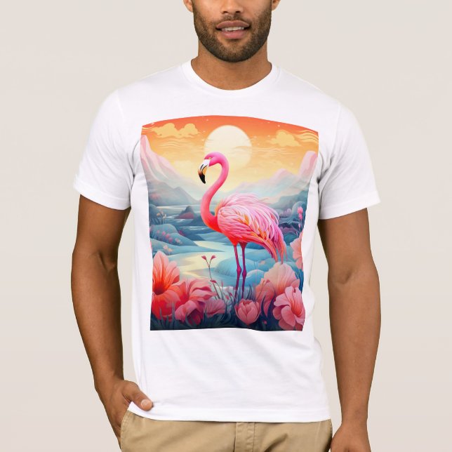 Tropisches Flamingo mit Blume T-Shirt (Vorderseite)