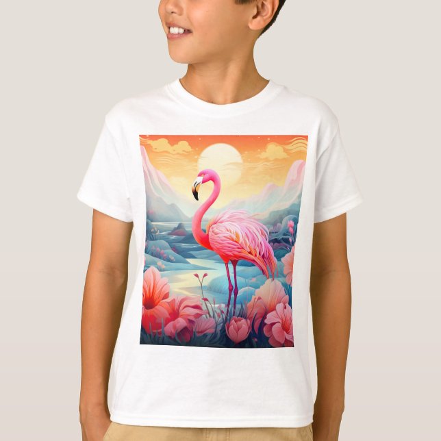 Tropisches Flamingo mit Blume T-Shirt (Vorderseite)