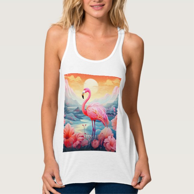 Tropisches Flamingo mit Blume Tank Top (Vorderseite)