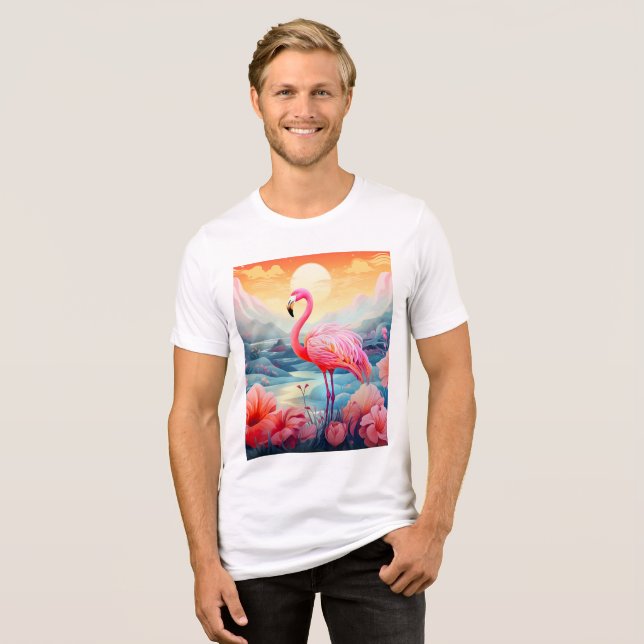 Tropisches Flamingo mit Blume Tri-Blend Shirt (Vorderseite voll)