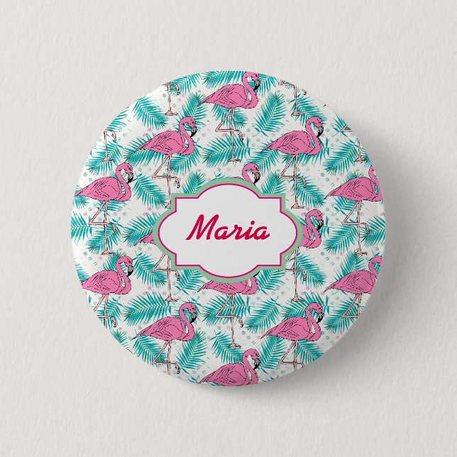 Tropisches Flamingo-Muster Button (Vorderseite)