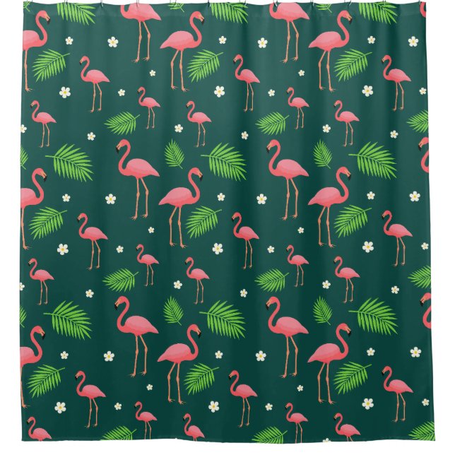 Tropisches Flamingo-Muster Duschvorhang (Vorderseite)