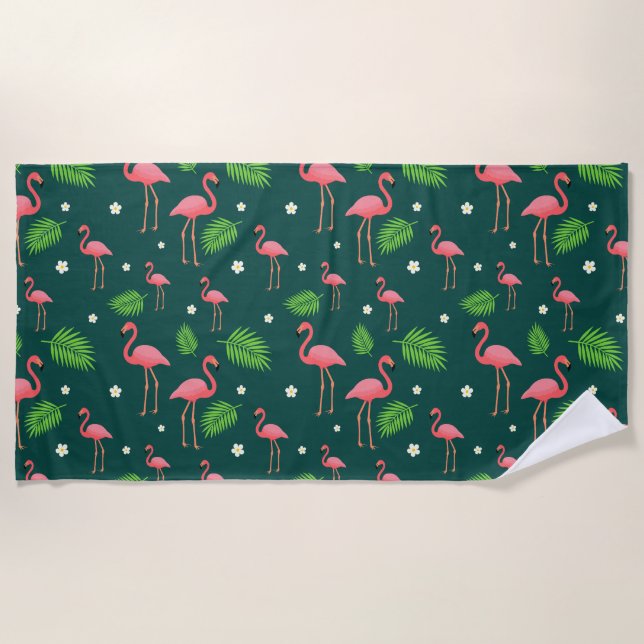 Tropisches Flamingo-Muster Strandtuch (Vorderseite)