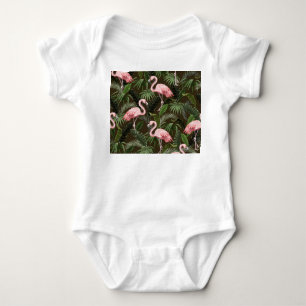 Tropisches Flamingo-Muster: Vintage Blätter Baby Strampler
