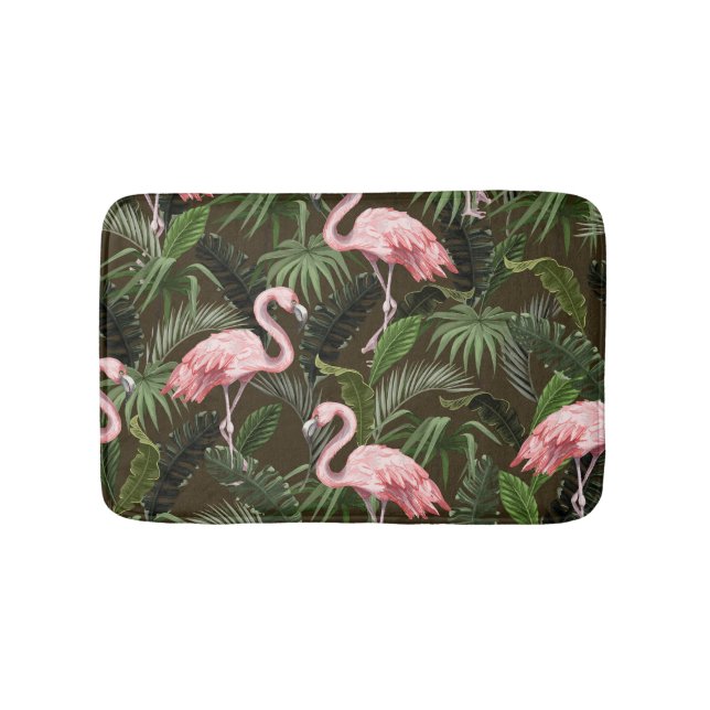 Tropisches Flamingo-Muster: Vintage Blätter Badematte (Vorderseite)