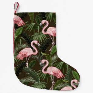 Tropisches Flamingo-Muster: Vintage Blätter Kleiner Weihnachtsstrumpf