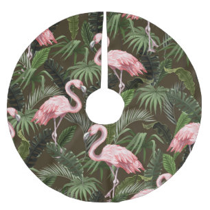 Tropisches Flamingo-Muster: Vintage Blätter Polyester Weihnachtsbaumdecke