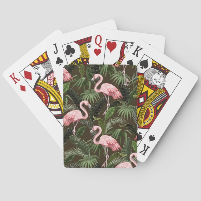 Tropisches Flamingo-Muster: Vintage Blätter Spielkarten (Rückseite)