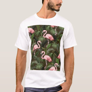 Tropisches Flamingo-Muster: Vintage-Blätter T-Shirt