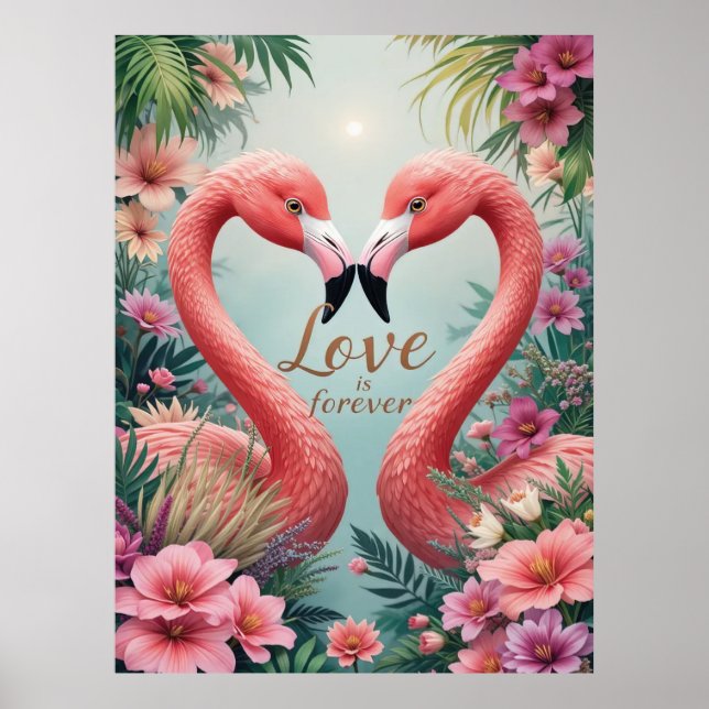 Tropisches Flamingo-Paar in Liebe Poster (Vorne)