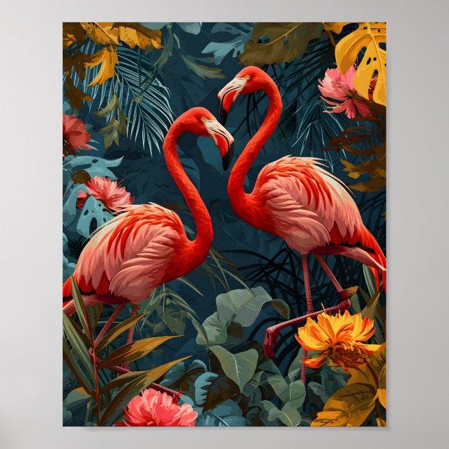 Tropisches Flamingo-Paradies: Vintag Poster (Vorne)