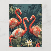 Tropisches Flamingo-Paradies: Vintage Postkarte