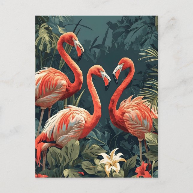 Tropisches Flamingo-Paradies: Vintage Postkarte (Vorderseite)