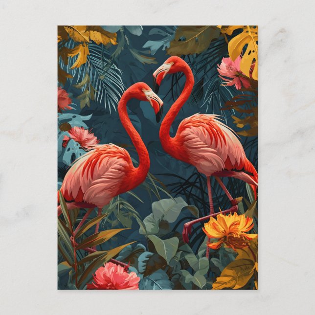 Tropisches Flamingo-Paradies: Vintage Postkarte (Vorderseite)