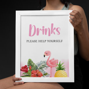 Tropisches Flamingo Pink Drinks Zeichen Poster