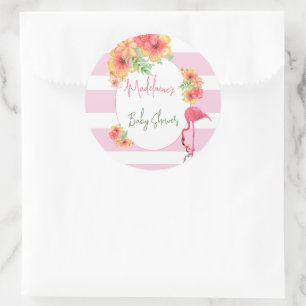 Tropisches Flamingo Pink Stripe Baby Dusche Runder Aufkleber