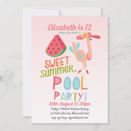 Tropisches Flamingo POOL PARTY Pink Water Melon Gi Einladung