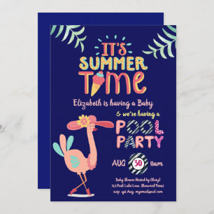 Tropisches Flamingo POOL Party Rosa Blau Quirky Sp Einladung