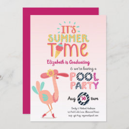 Tropisches Flamingo POOL PARTY Rosa Blaue Girls Einladung