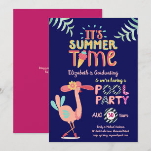 Tropisches Flamingo POOL PARTY Rosa Blaue Girls Einladung