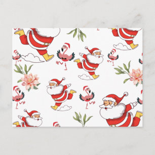 Tropisches Flamingo-Santa-Weihnachtsmuster Postkarte