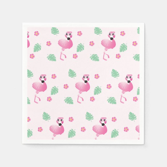 Tropisches Flamingo und Blume Muster hell rosa Serviette (Vorderseite)