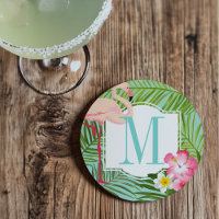 Tropisches Flamingo und Hibiskus Blume Monogram
